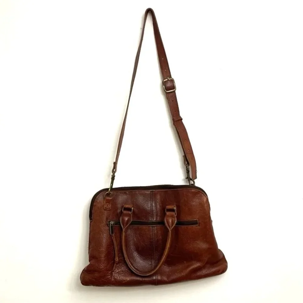 Duluth Trading Brown Leather Messenger Bag & Dust Bag Adjustable Shoulder Strap‎